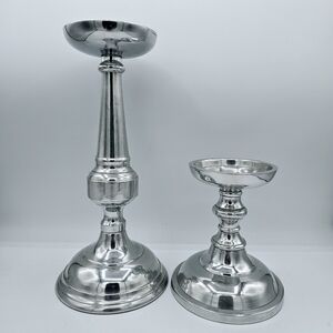 Pottery Barn Gemma Silver Tone Pillar Candle Holders - set of two